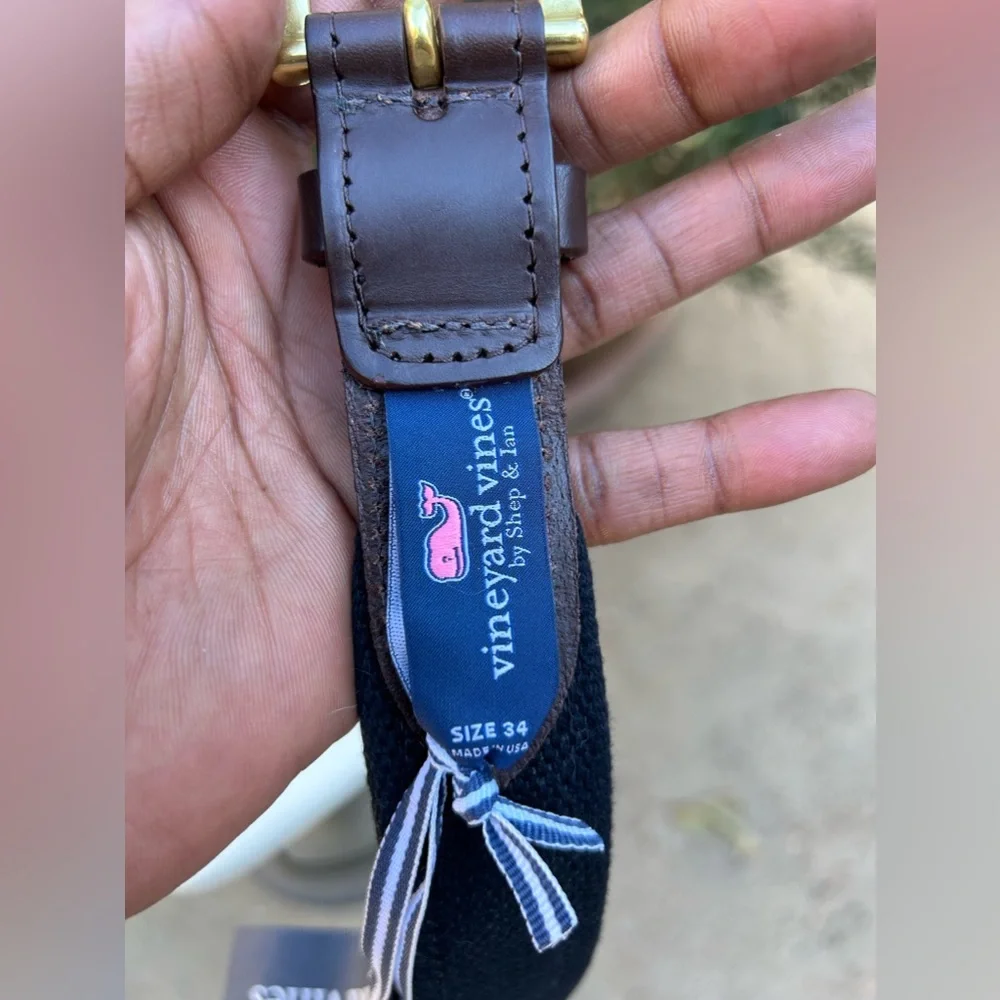 NW Vineyard Vines 🇺🇸 Made 💯 leather & Canvas Belt Sz 34
